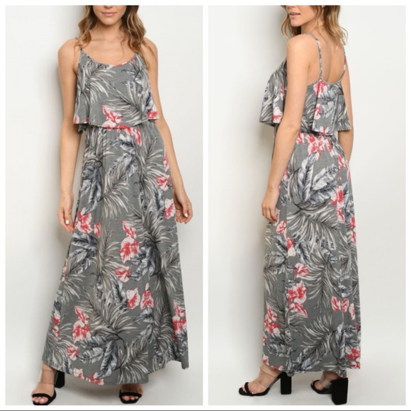 Wishlist Dresses & Skirts - NEW AMAZING Gray Pink Ruffle Maxi Dress